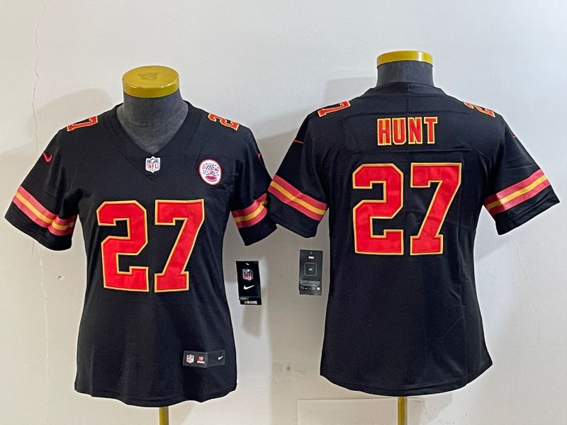 Youth Kansas City Chiefs #27 Hunt Black Second generations 2025 Nike Vapor Limited NFL Jersey style 1->youth nfl jersey->Youth Jersey